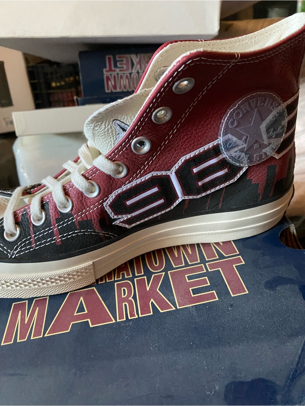 Converse High Top Sneaker in Red, Black and White with '96' Graphic